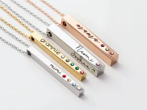 4 Sided Birthstone Bar Necklace