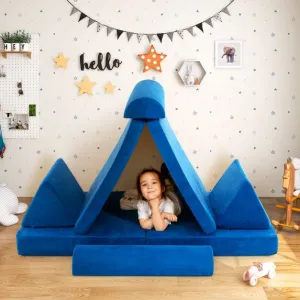 8 Piece Kids Play Couch | Sofa | Modular Soft Play Equipment | Foam Blocks | Blue