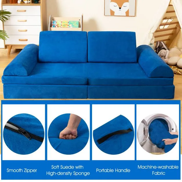 8 Piece Kids Play Couch | Sofa | Modular Soft Play Equipment | Foam Blocks | Blue