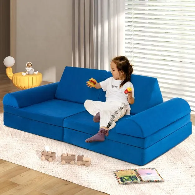 8 Piece Kids Play Couch | Sofa | Modular Soft Play Equipment | Foam Blocks | Blue