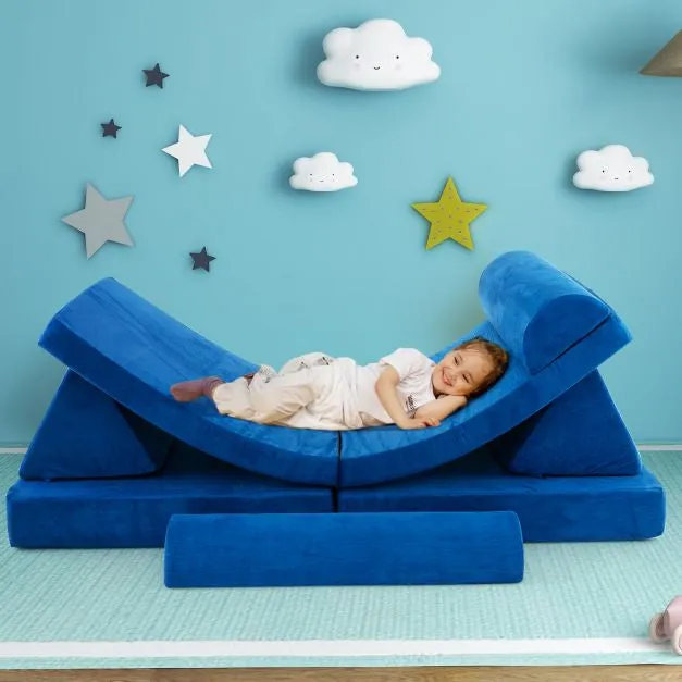 8 Piece Kids Play Couch | Sofa | Modular Soft Play Equipment | Foam Blocks | Blue