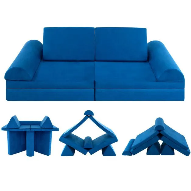 8 Piece Kids Play Couch | Sofa | Modular Soft Play Equipment | Foam Blocks | Blue