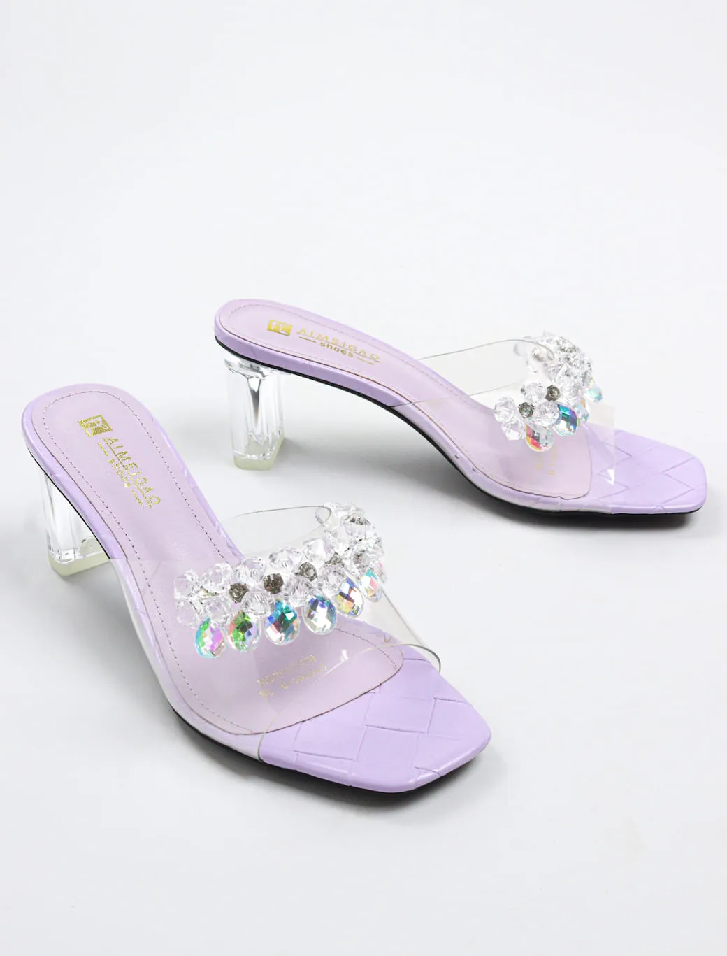 Aimeigao - Women's Clear Diamond Block Mules