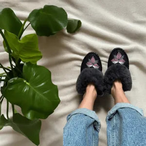 Aubergine Sheepskin Mules