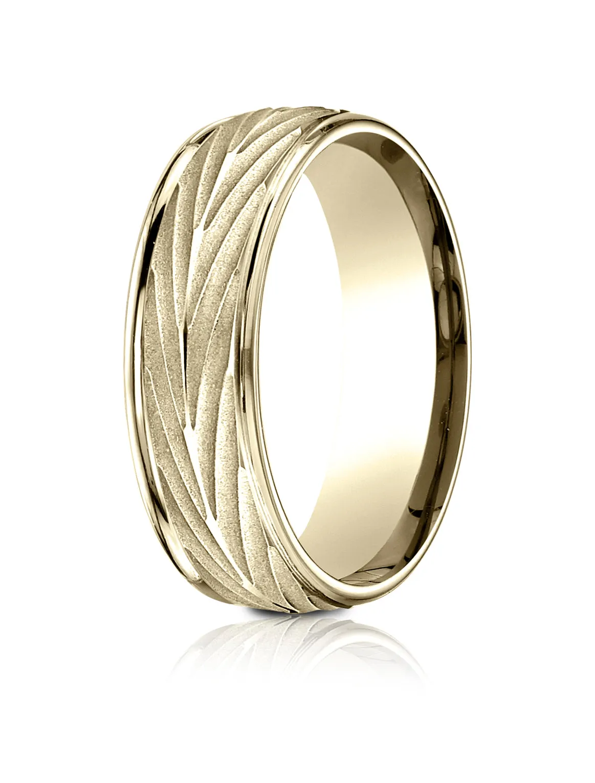 Benchmark 14K Yellow Gold 7mm Comfort-Fit Round Edge Arrow Design Band, (Size 4-15)