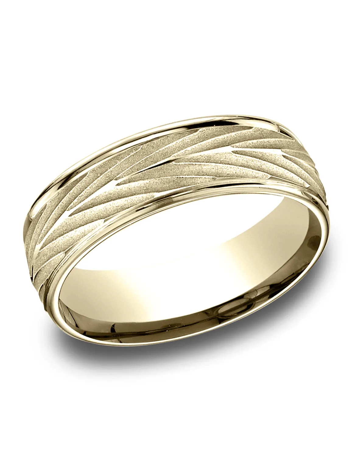 Benchmark 14K Yellow Gold 7mm Comfort-Fit Round Edge Arrow Design Band, (Size 4-15)