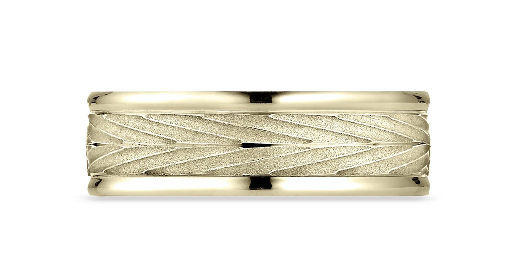 Benchmark 14K Yellow Gold 7mm Comfort-Fit Round Edge Arrow Design Band, (Size 4-15)