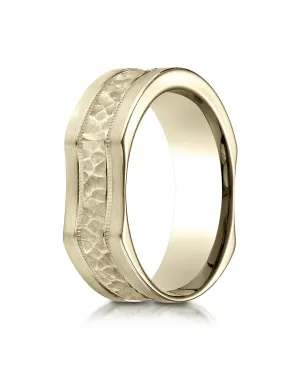 Benchmark 14K Yellow Gold 7mm Ergonomic Comfort-Fit Hammered Finish w/ High Polish Edge Wedding Ring