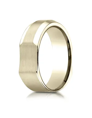 Benchmark 14K Yellow Gold 7mm Ergonomic Comfort-Fit Satin Finish with High Polish Beveled Edge Band Ring