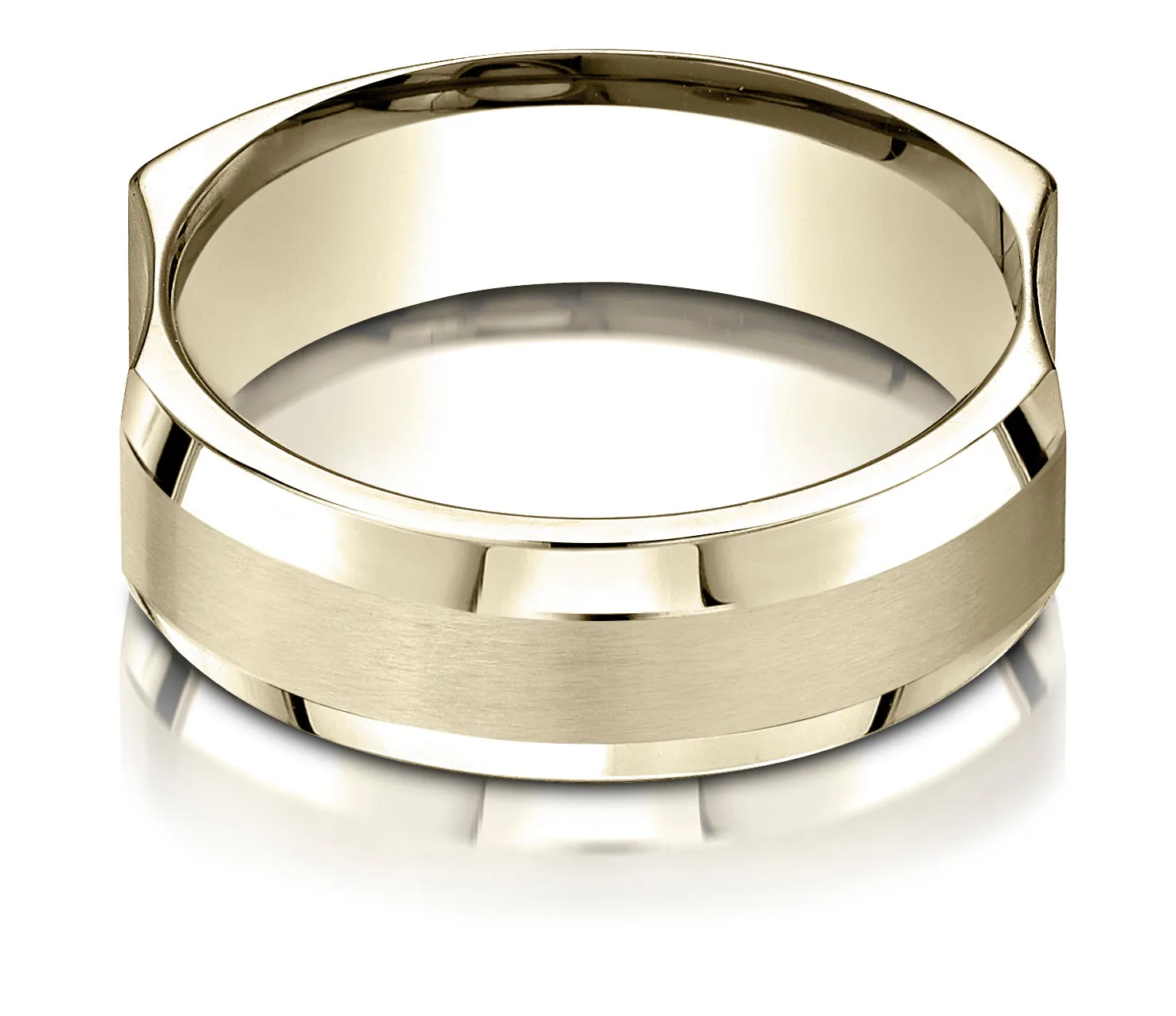 Benchmark 14K Yellow Gold 7mm Ergonomic Comfort-Fit Satin Finish with High Polish Beveled Edge Band Ring