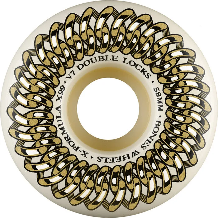 BONES WHEELS X-Formula Skateboard Wheels Double Lock V7 58mm 99A 4PK White