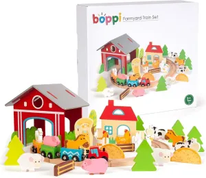 Boppi Wooden Farm Train Set - 48 Piece