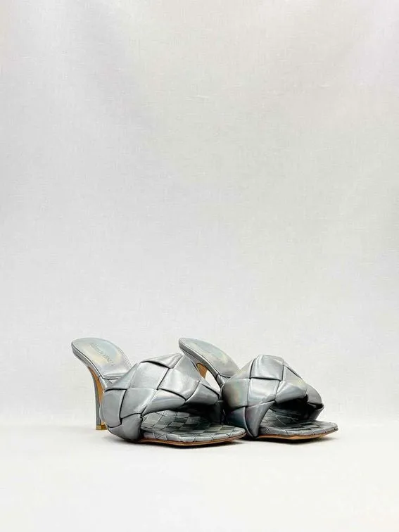 BOTTEGA VENETA Lido Metallic Grey Mules 37.5