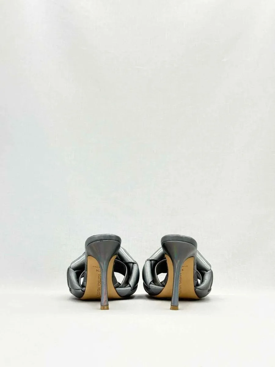 BOTTEGA VENETA Lido Metallic Grey Mules 37.5