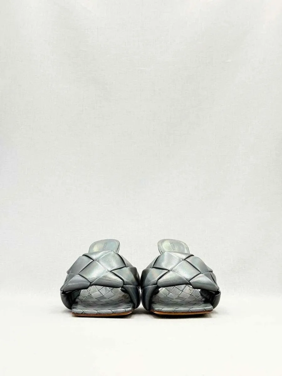BOTTEGA VENETA Lido Metallic Grey Mules 37.5