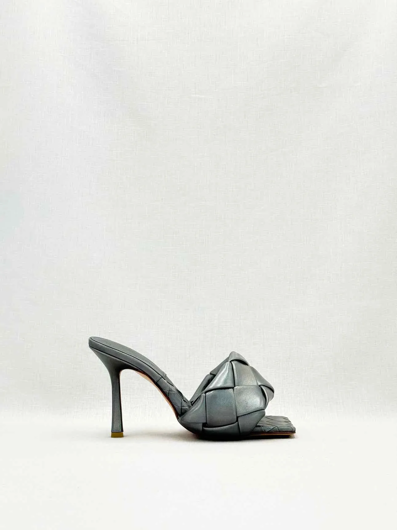 BOTTEGA VENETA Lido Metallic Grey Mules 37.5