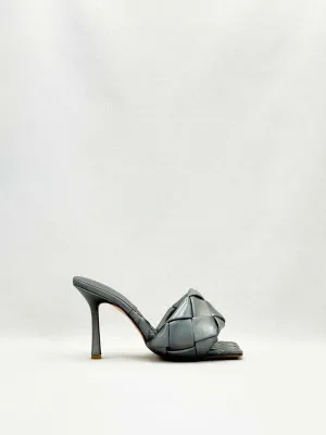 BOTTEGA VENETA Lido Metallic Grey Mules 37.5