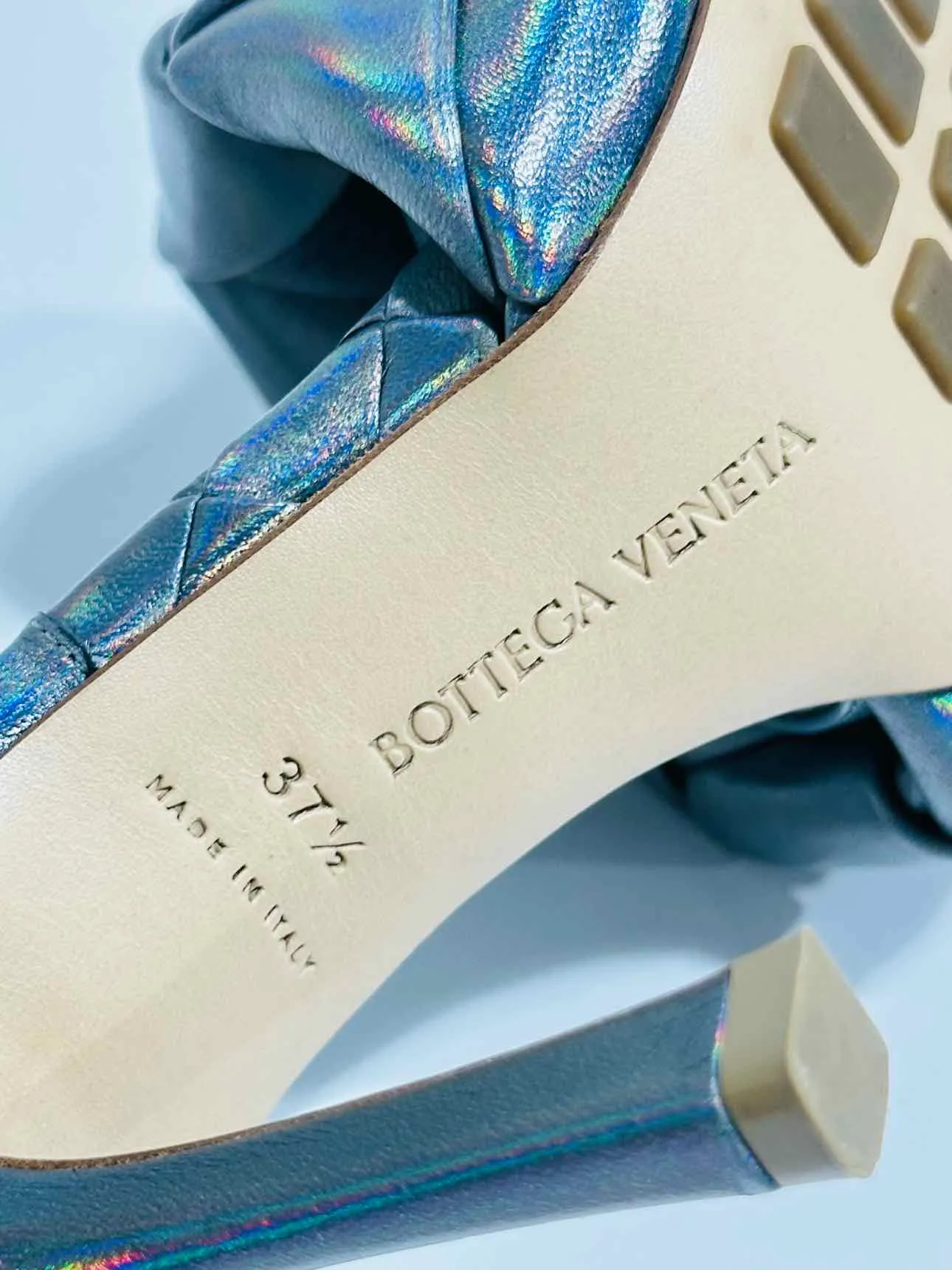 BOTTEGA VENETA Lido Metallic Grey Mules 37.5