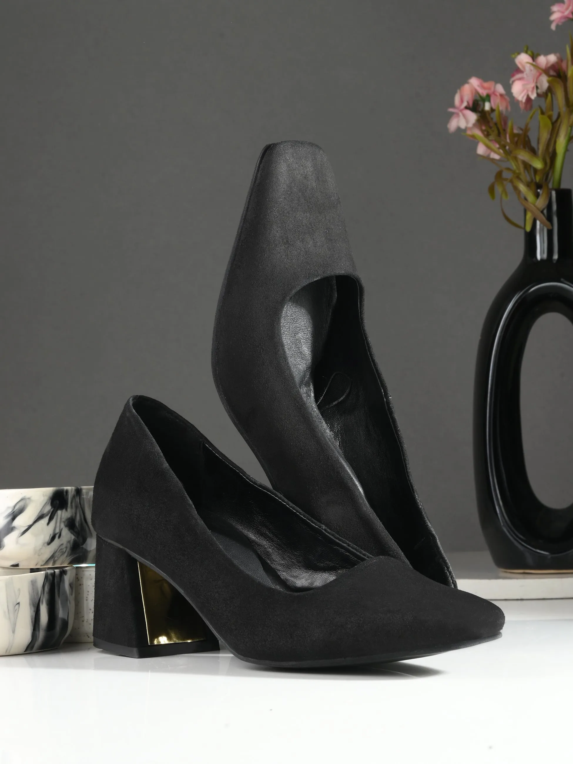 CARLO ROMANO SUEDE LEATHER BLACK COLOR WITH MULTI COLOR INTERCHANGEABLE HEELS BELLY  FOR WOMEN