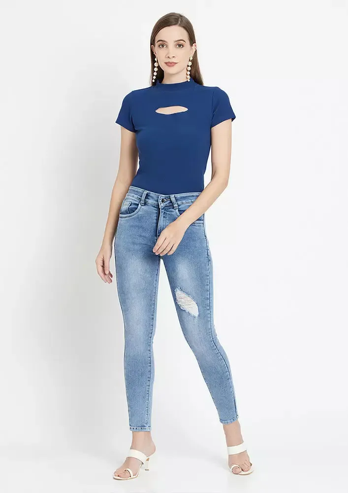 Cut Out Knitted Short Sleeve Body Fit Top