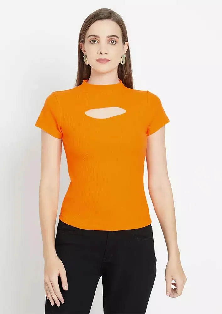 Cut Out Knitted Short Sleeve Body Fit Top