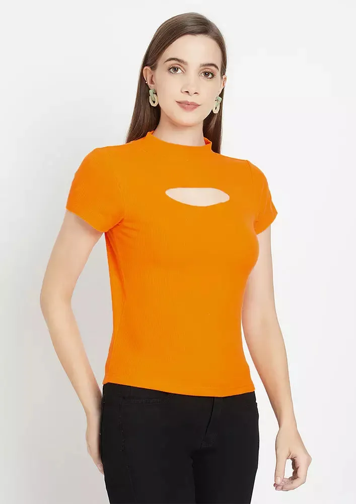 Cut Out Knitted Short Sleeve Body Fit Top