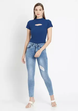 Cut Out Knitted Short Sleeve Body Fit Top