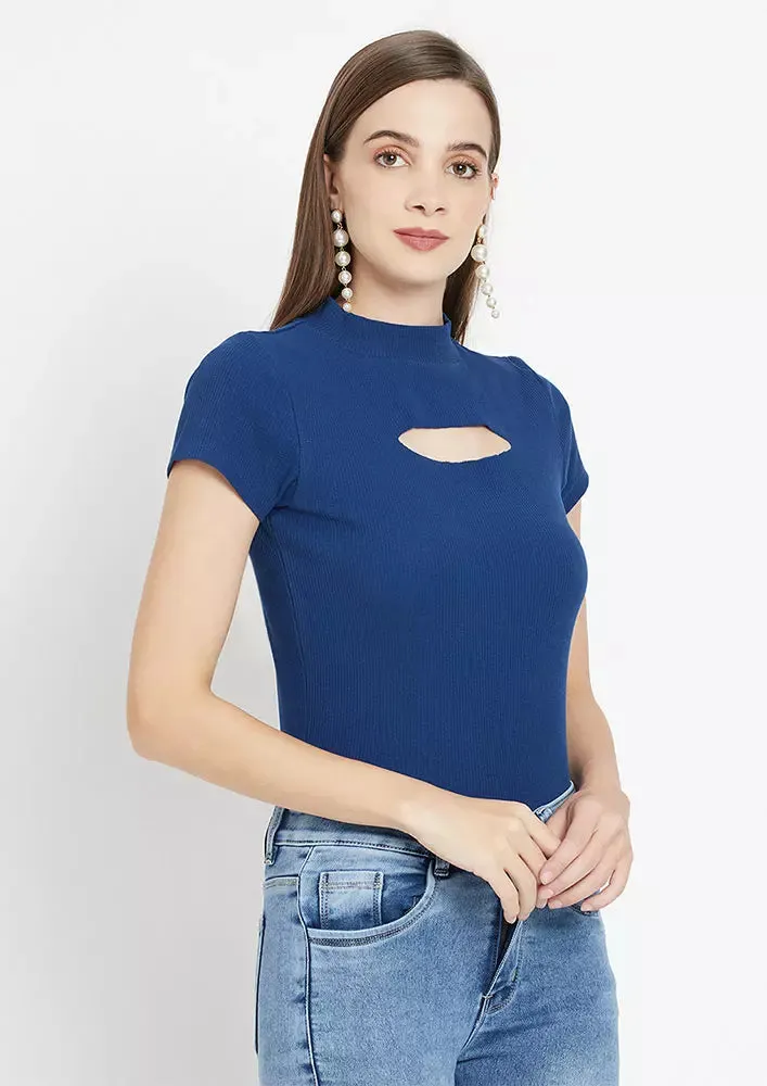 Cut Out Knitted Short Sleeve Body Fit Top