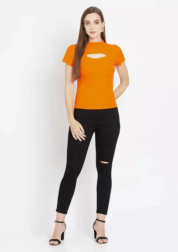 Cut Out Knitted Short Sleeve Body Fit Top