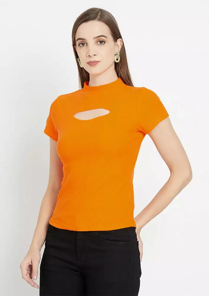 Cut Out Knitted Short Sleeve Body Fit Top
