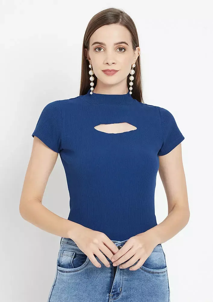 Cut Out Knitted Short Sleeve Body Fit Top