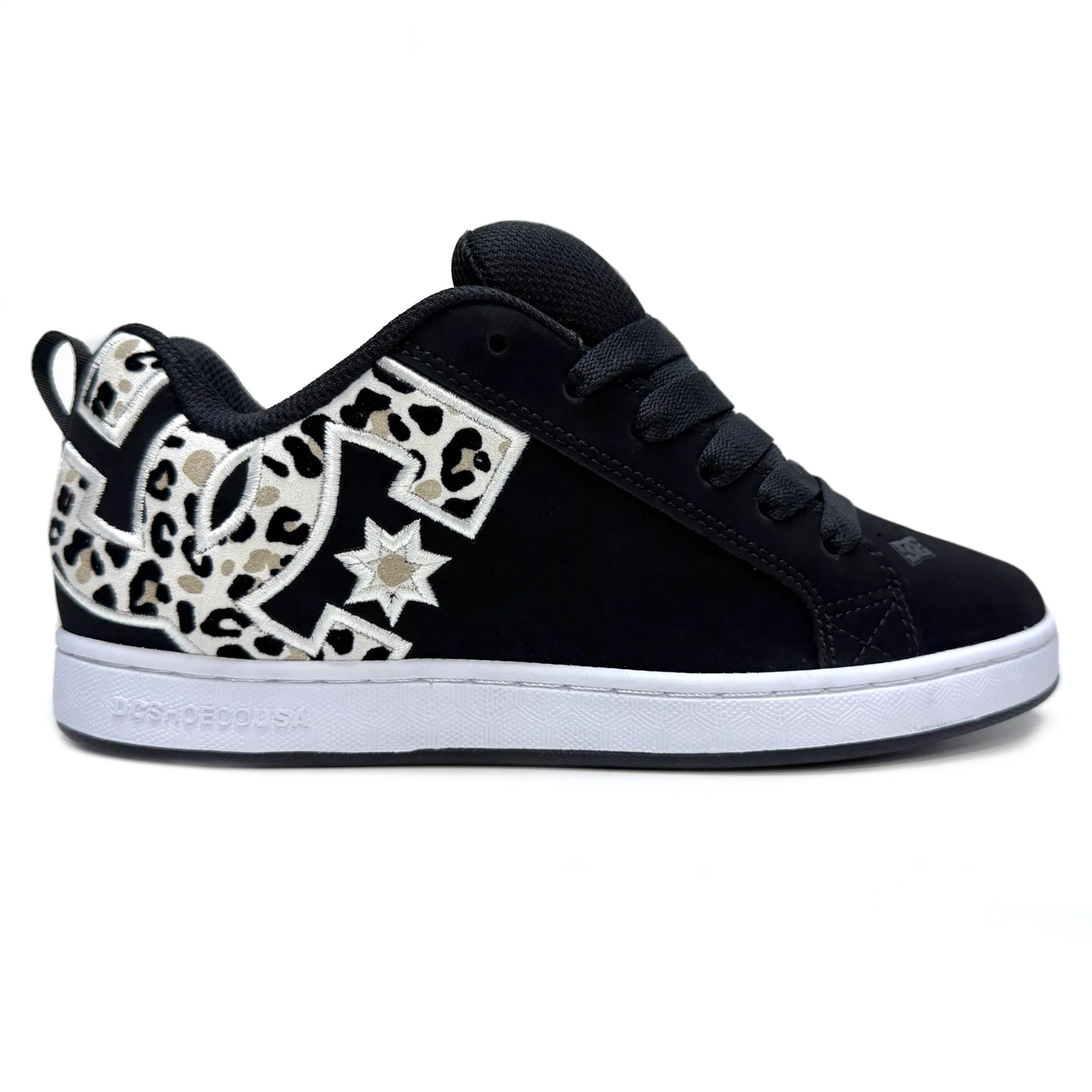 DC SHOES COURT GRAFFIK BLACK WHITE LEOPARD PRINT LADIES TRAINERS