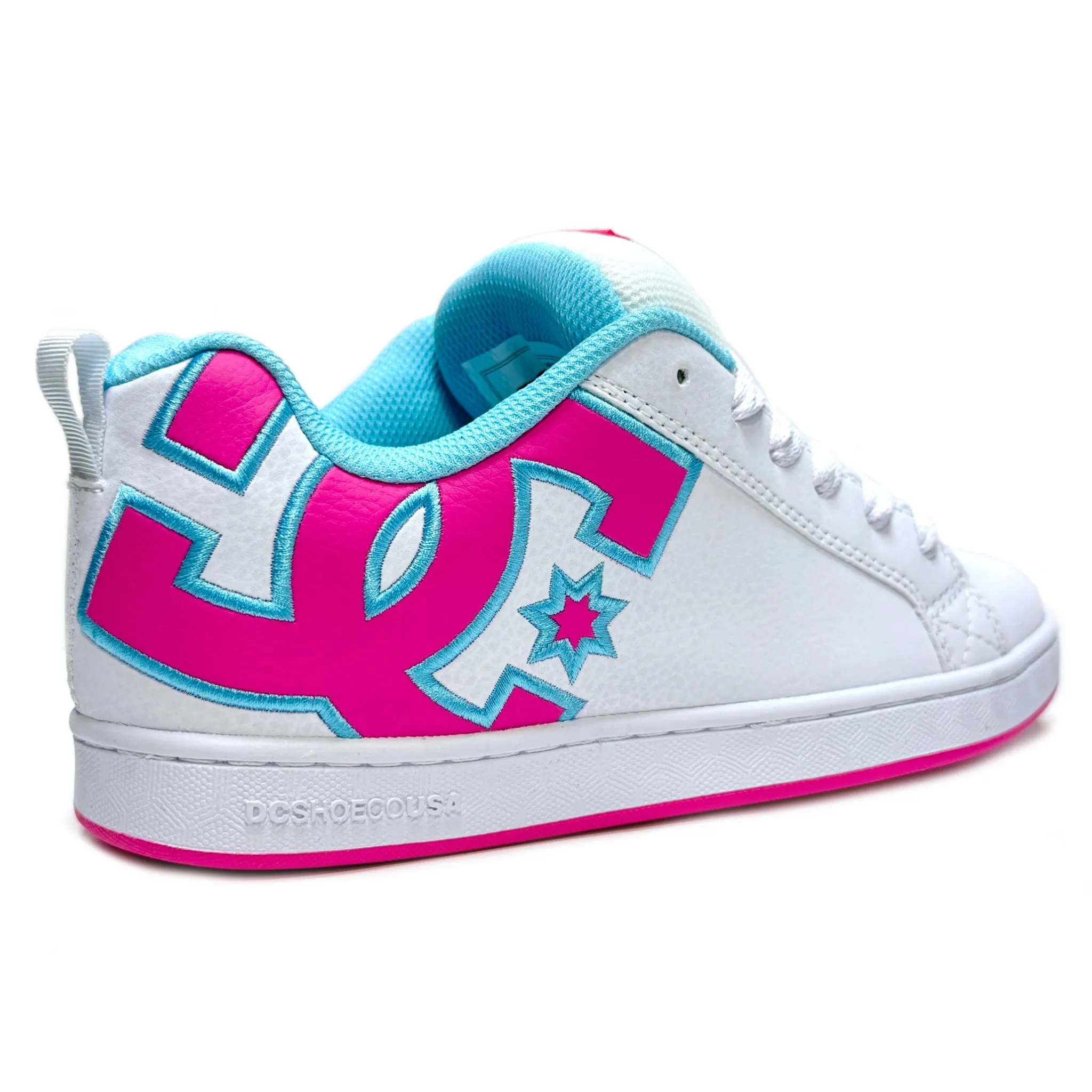 DC SHOES COURT GRAFFIK  WHITE TURQUOISE BLUE CRAZY PINK LADIES TRAINERS