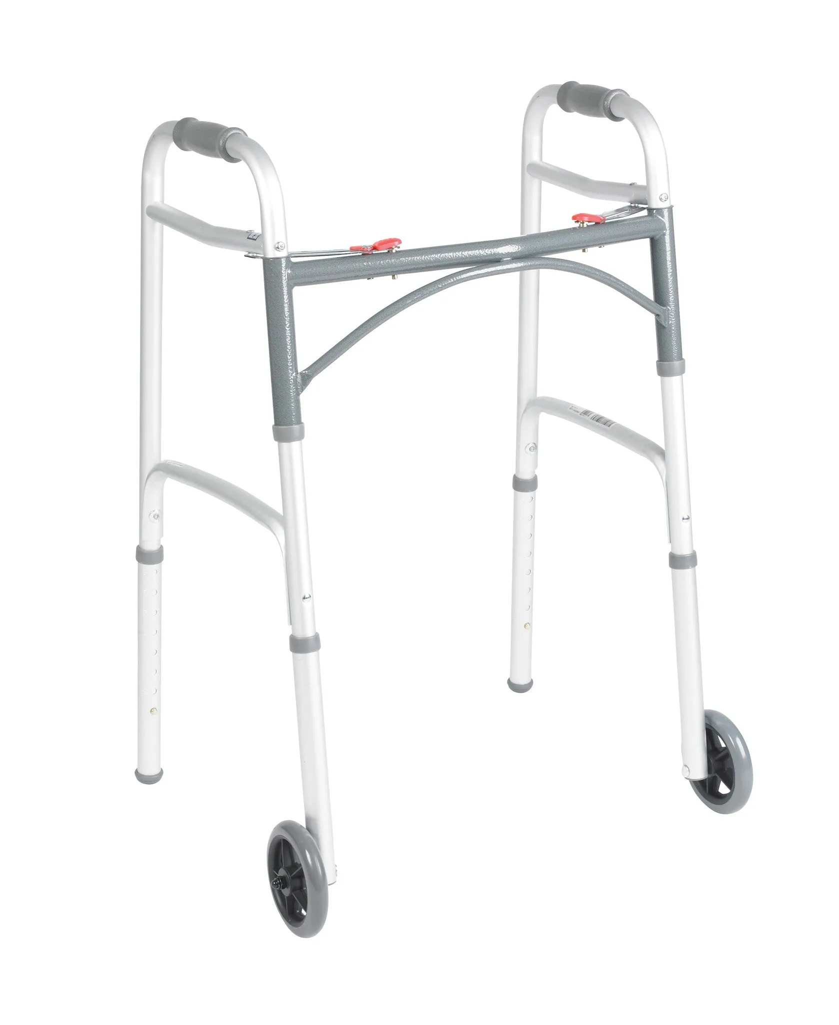 Deluxe Folding Adult Walker, Two Button with 5" Wheels