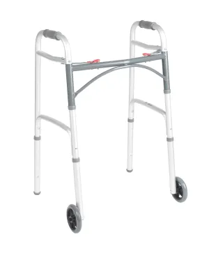 Deluxe Folding Adult Walker, Two Button with 5" Wheels