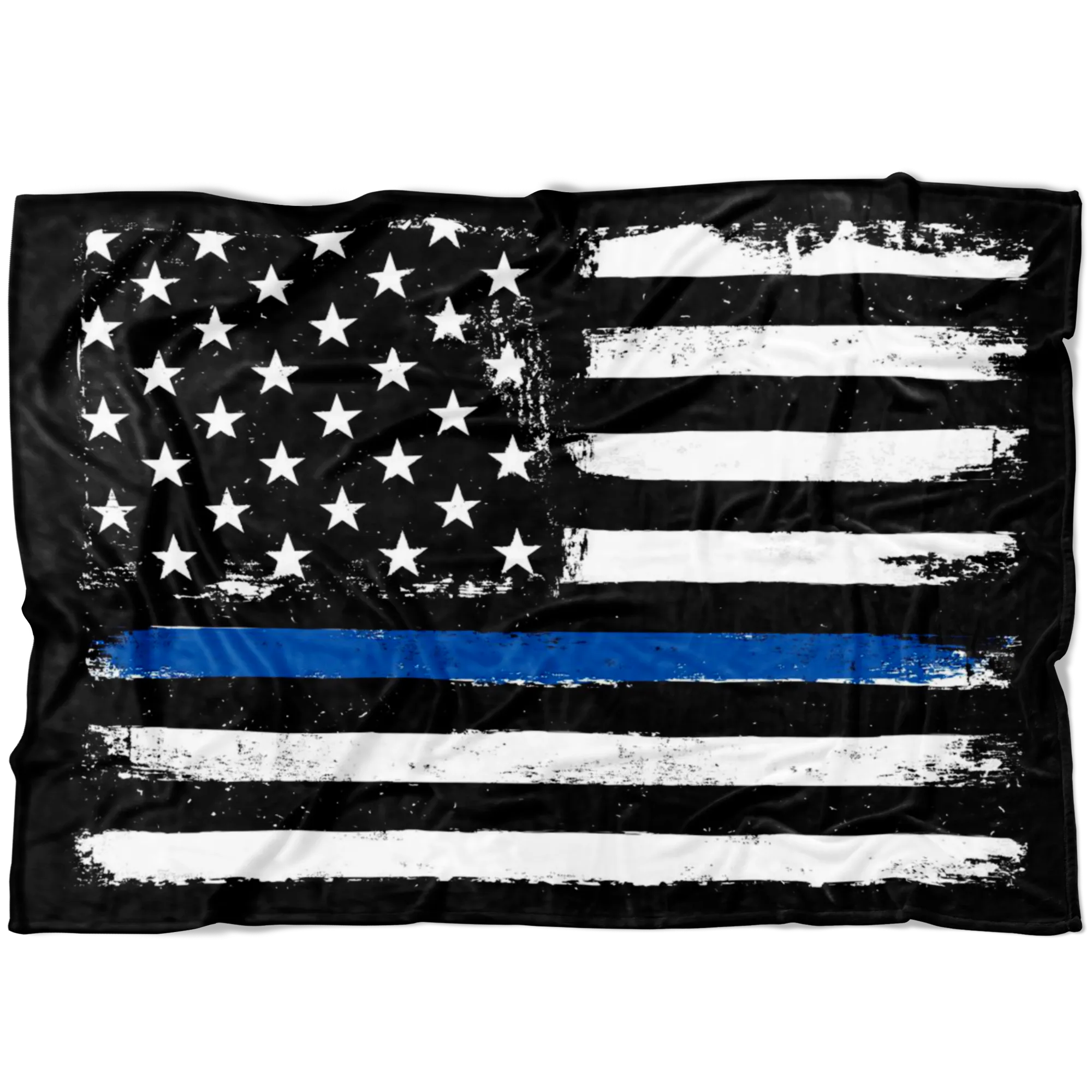 Distressed Thin Blue Line Stars and Stripes Fleece Blanket
