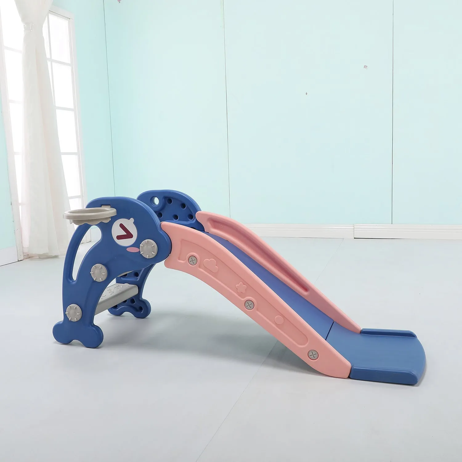 Dolphin Kids Slide with Basketball Hoop | 2 in 1 Baby Slide
