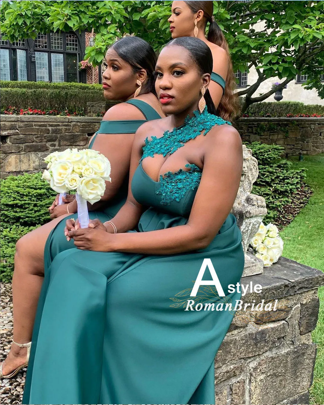 Embroidery Plain Color Split Side Floor-length Soft Satin Bridesmaid Dresses, RBM001