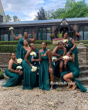 Embroidery Plain Color Split Side Floor-length Soft Satin Bridesmaid Dresses, RBM001