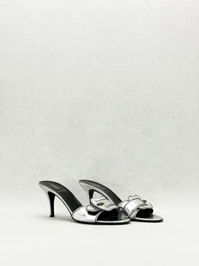 FENDI Metallic Silver Mules 38.5