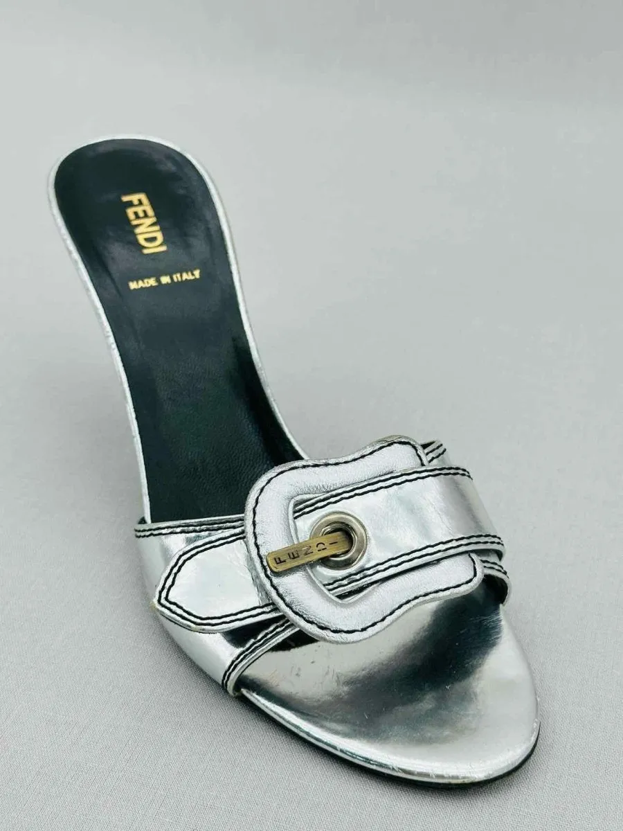 FENDI Metallic Silver Mules 38.5