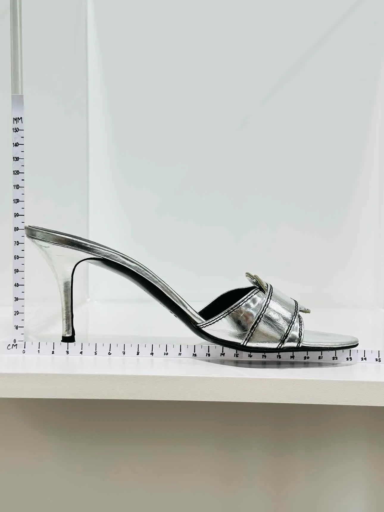 FENDI Metallic Silver Mules 38.5