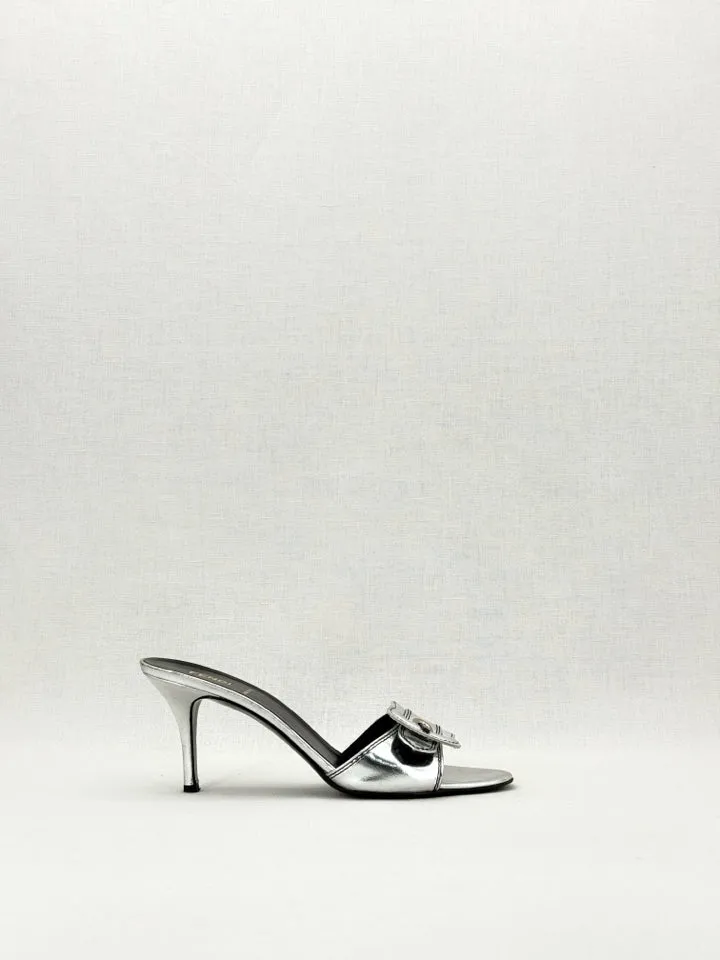 FENDI Metallic Silver Mules 38.5