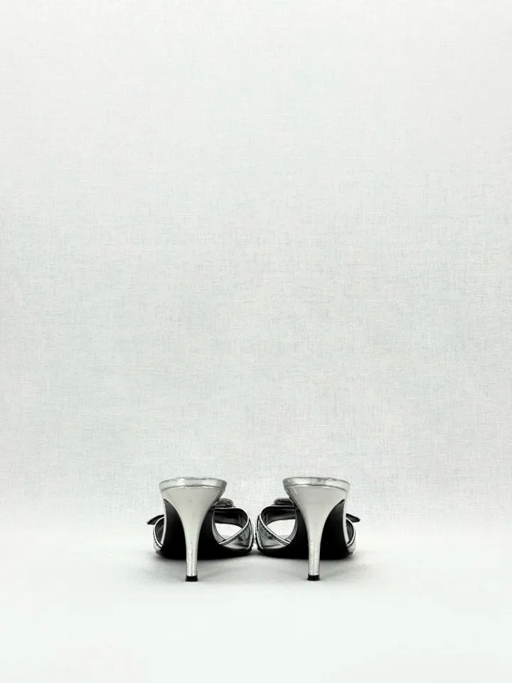 FENDI Metallic Silver Mules 38.5