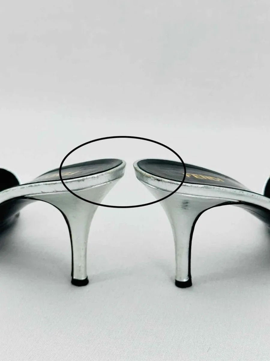 FENDI Metallic Silver Mules 38.5