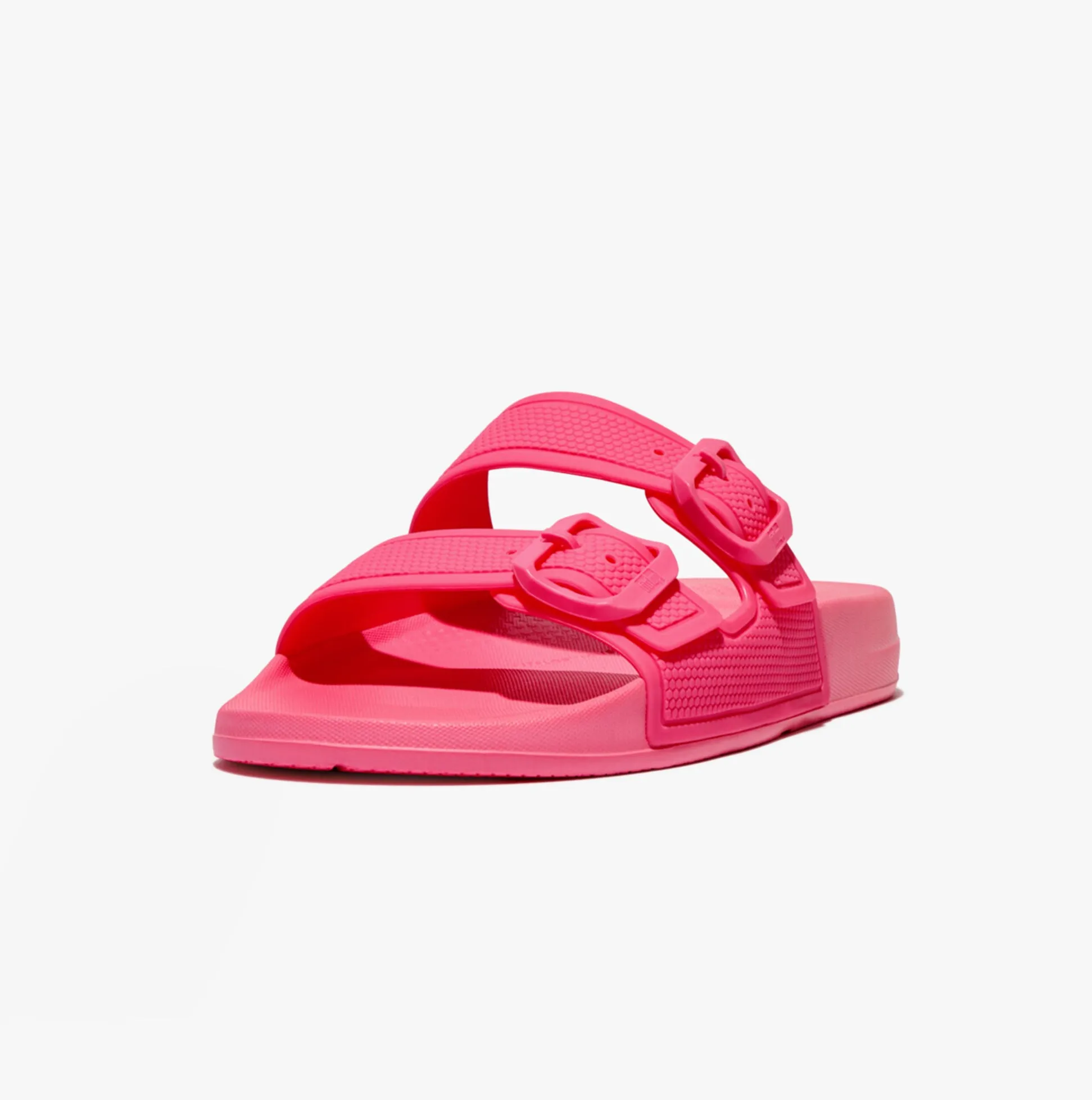 FitFlop iQUSHION TWO-BAR BUCKLE SLIDES Womens Pop Pink