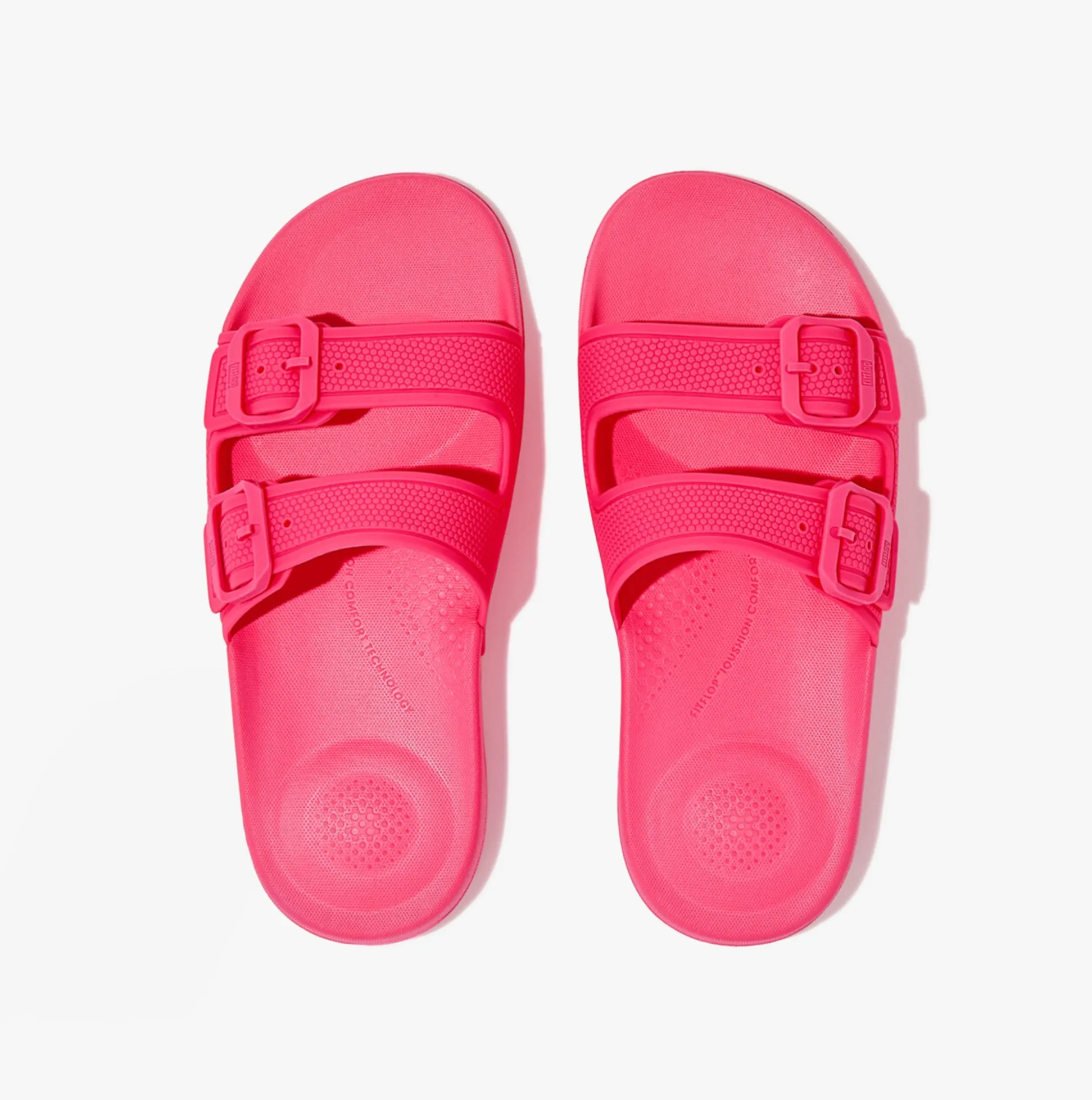 FitFlop iQUSHION TWO-BAR BUCKLE SLIDES Womens Pop Pink