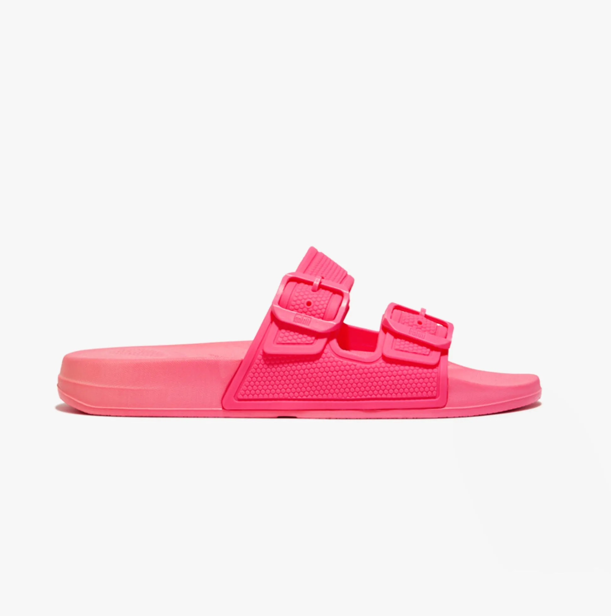 FitFlop iQUSHION TWO-BAR BUCKLE SLIDES Womens Pop Pink