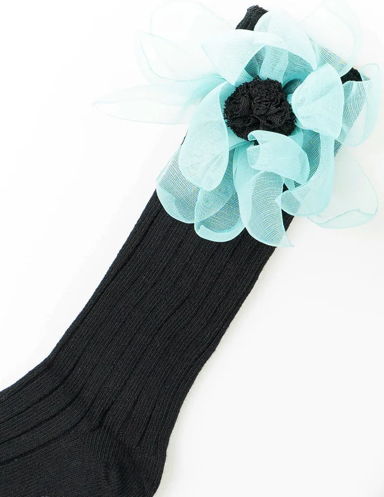 Flower Mesh Knee Socks Black