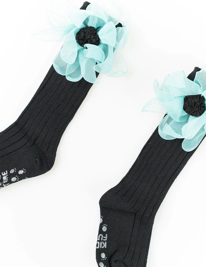 Flower Mesh Knee Socks Black